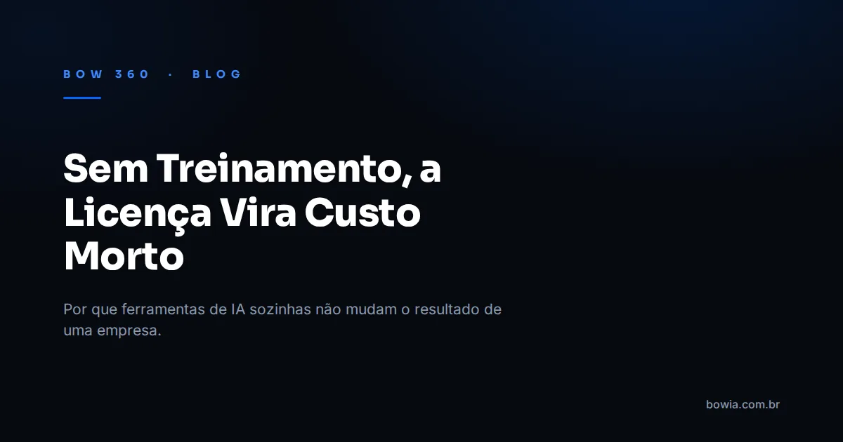 Arte de capa do blog da BOW 360 com fundo escuro e o título 'Sem Treinamento, a Licença Vira Custo Morto' em destaque, kicker azul 'BOW 360 · BLOG'