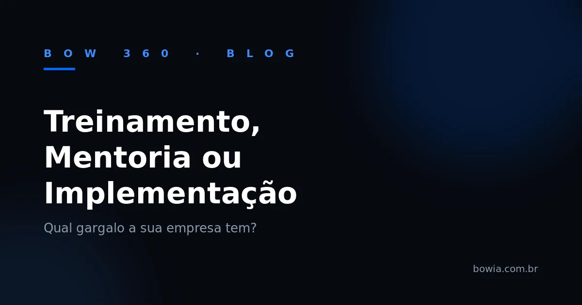 Arte de capa do blog da BOW 360 com fundo escuro e o título do artigo sobre os 3 formatos de atuação (treinamento, mentoria e consultoria) em destaque, kicker azul 'BOW 360 · BLOG'