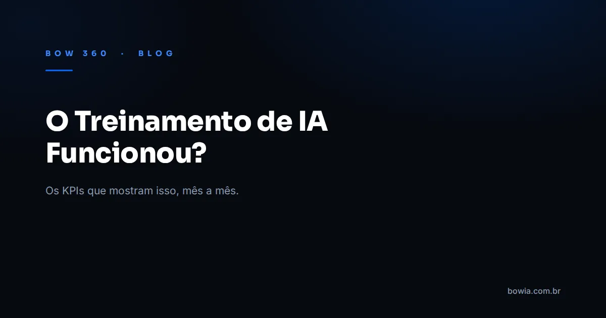 Arte de capa do blog da BOW 360 com fundo escuro e o título 'Como Medir se o Treinamento de IA Funcionou' em destaque, kicker azul 'BOW 360 · BLOG'