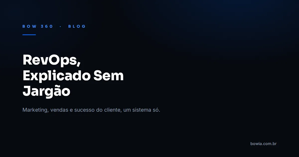 Arte de capa do blog da BOW 360 com fundo escuro e o título 'RevOps, Explicado Sem Jargão' em destaque, kicker azul 'BOW 360 · BLOG'